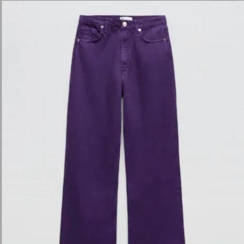 Zara Purple Wide Leg High Rise Full Length Jeans